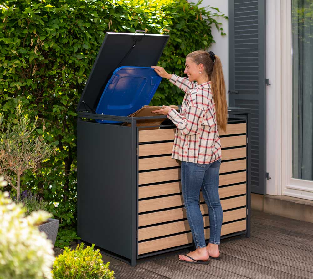 Mülltonnenbox Lacina 2x240 Liter Moebel, Tisch, Schreibtisch, Jeans, Person