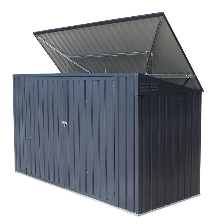 Sinolily Mülltonnenbox und Gerätebox 7x3 dunkelgrau Deckel offen