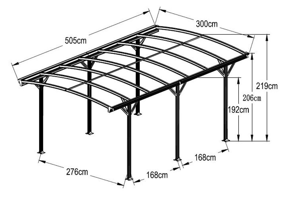 Aluminium Runddach Carport Bergen anthrazit 3x5m Skizze