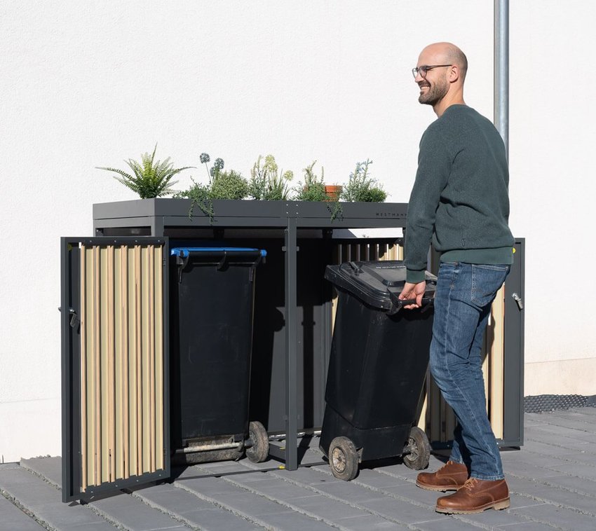 Stahl Mülltonnenbox für 2 Mülltonnen grau