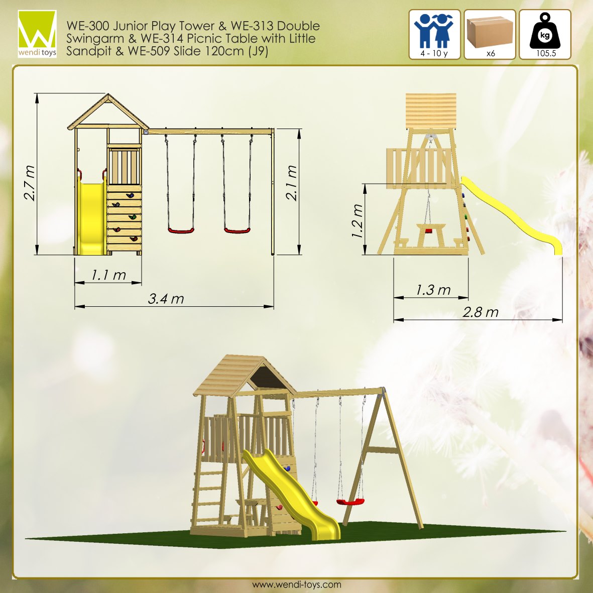 Wendi Toys Spielturm Giraffe Stelzenhaus Kletterturm Skizze1