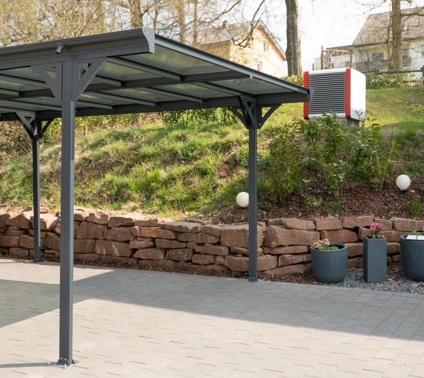 Aluminium Flachdach Carport 3x5m anthrazit mit 6 mm Doppelstegplatten