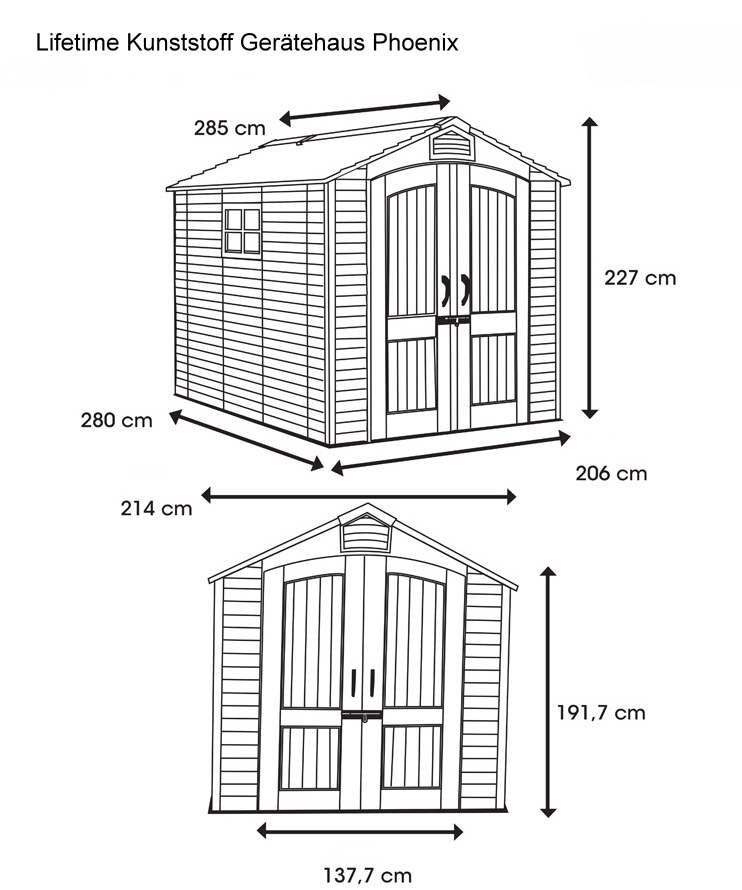Lifetime Kunststoff Gerätehaus Phoenix Skizze