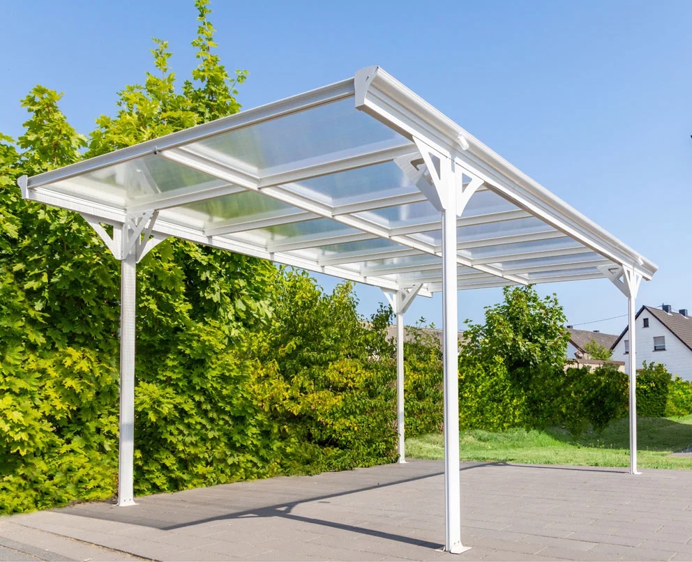Westmann-Flachdach-Carport-weiss-B1 Westmann Aluminium Flachdach Carport weiß 3x5 m