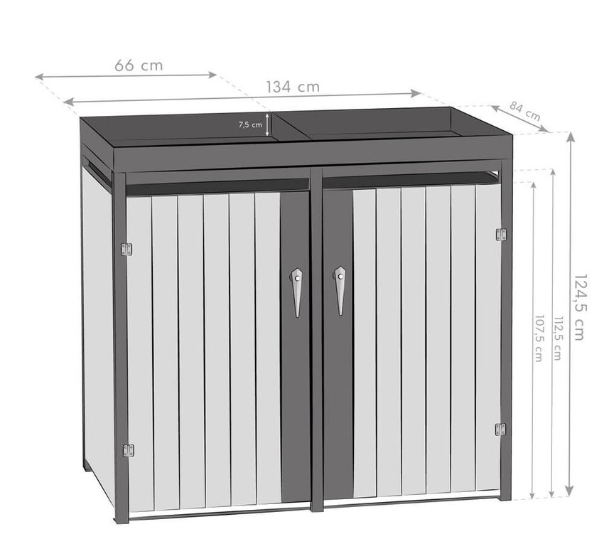 Stahl Mülltonnenbox für 2 Mülltonnen grau