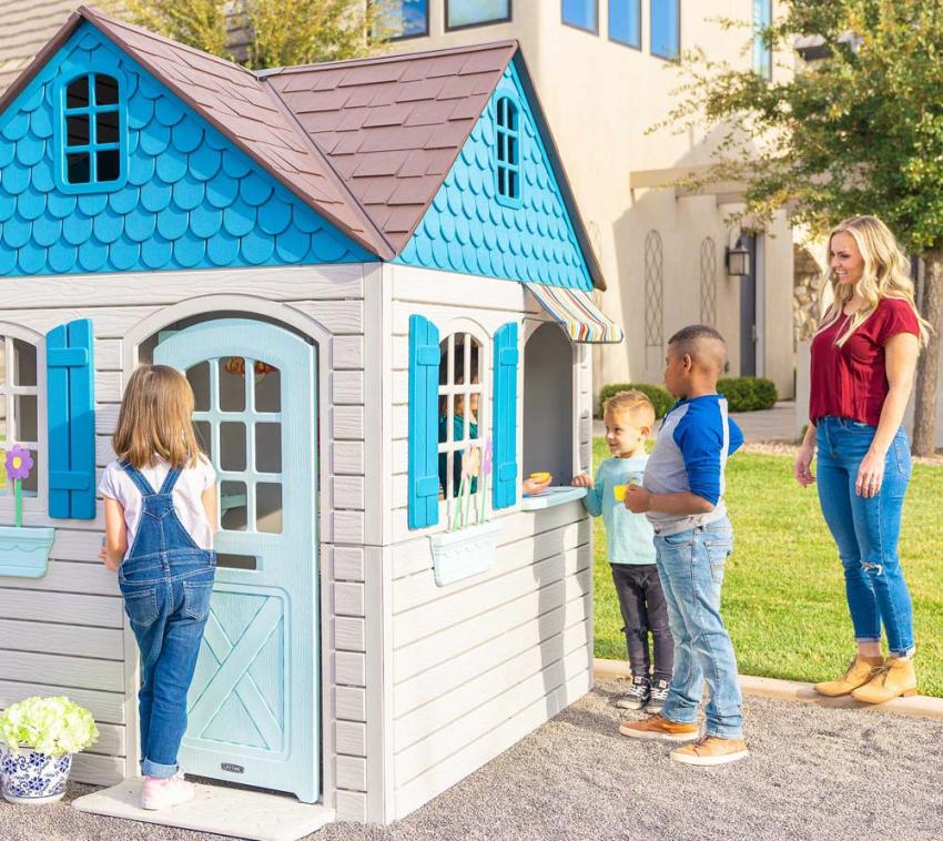 Kinderspielhaus Flipper weiss-blau aus hochdichtem Polyethylen