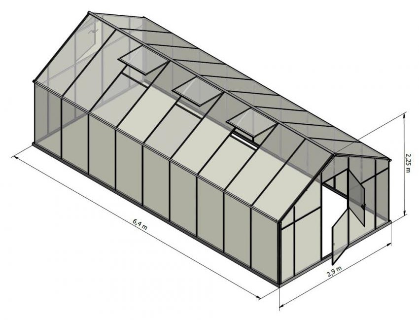 Gampre Aluminium Gewächshaus Sanus XL18 Skizze
